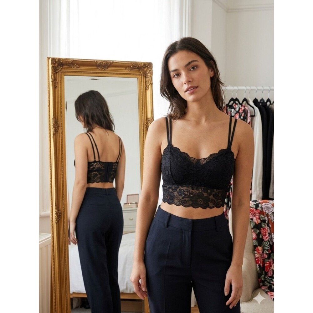 Black Lace Bralette Crop Top - Women's Intimates
